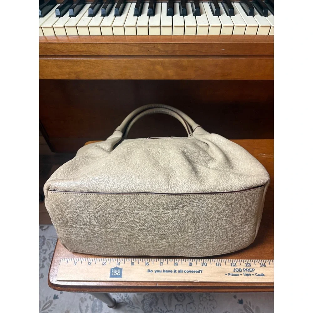 Kate Spade Pebbled‎ Leather Large Shoulder Tote Beige Polka Dot Lining Bag